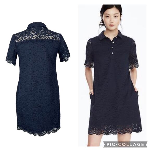 NWT Banana Republic Floral Lace Shirtdress scalloped sheer navy size large - Picture 1 of 11